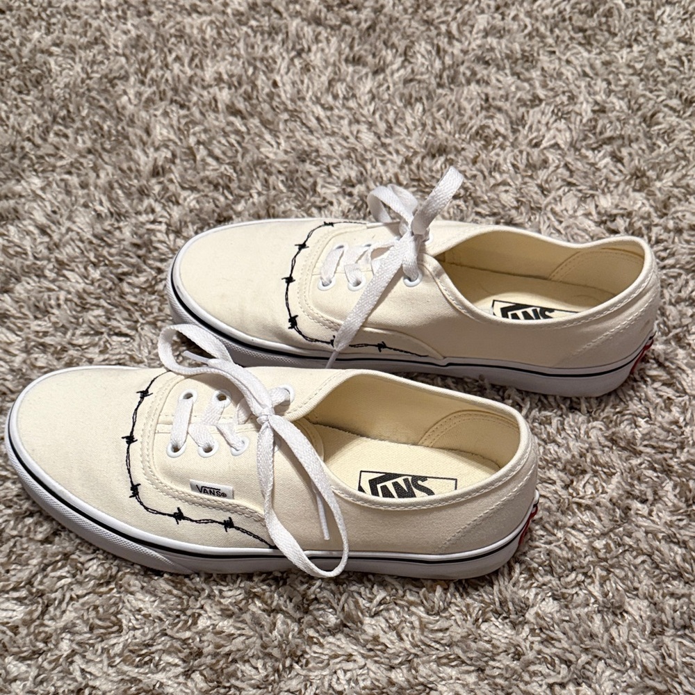 White Canvas Sneakers with Black Stitching worn once - Picture 3 of 3